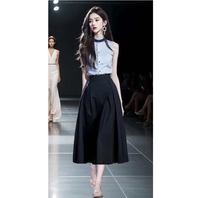 （7214）法式一整套无袖上衣女半裙2025夏天新款休闲职业通勤上班女