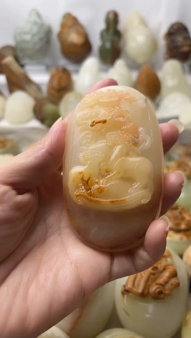 石材方解石棉纹正常不退换三羊开泰