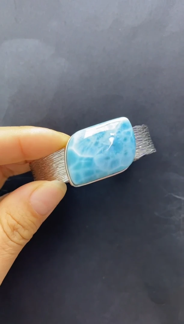 银S925镶嵌针钠钙石（海纹石）手链手镯