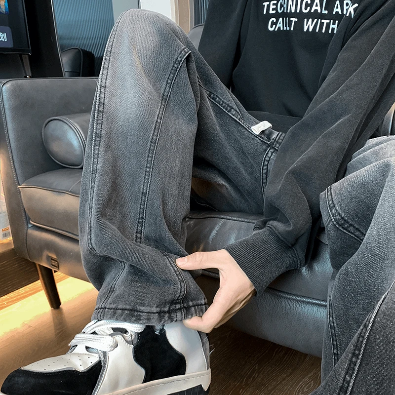 PLQV新款美式复古牛仔裤休闲直筒情侣装大码百搭潮流宽松显瘦高街