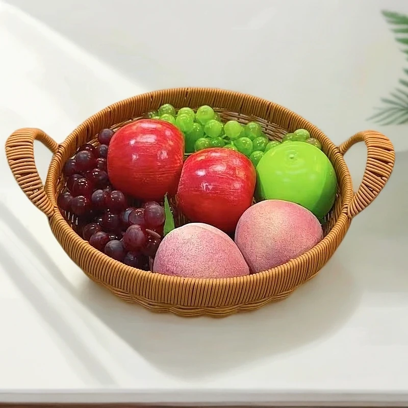 Z59棕色圆形加固双抽手家用简约桌面收纳纯手工编织