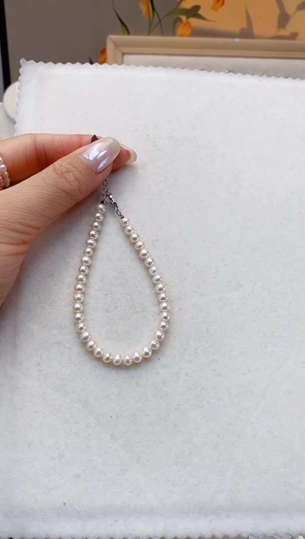 【闪购商品】淡水珍珠项链银S925镶嵌近圆鹅蛋极光手链