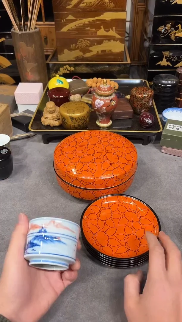 金莳绘 盖罐 +五片果子碟