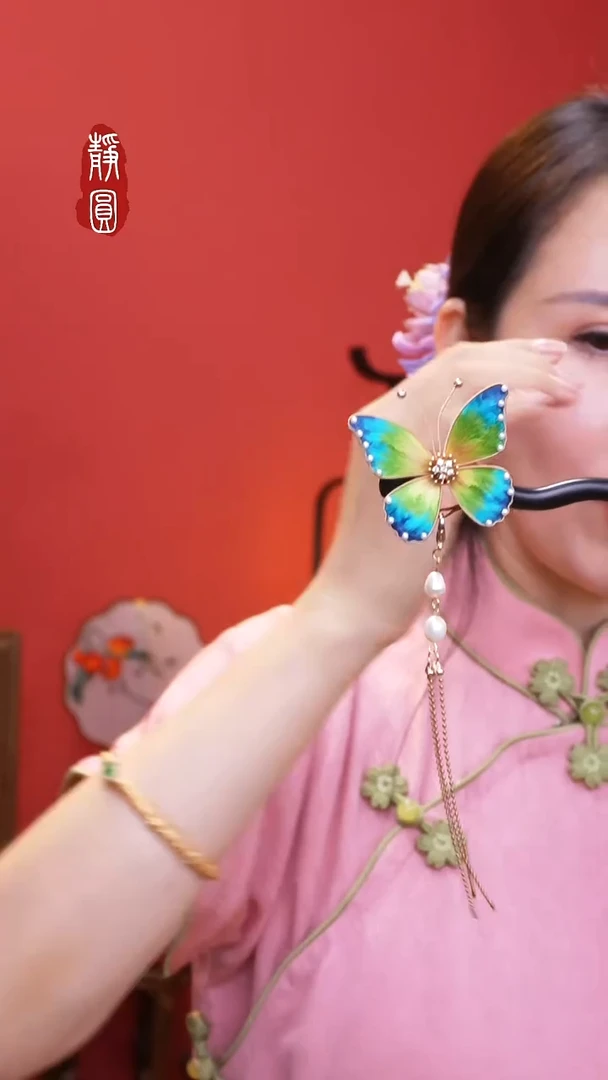 织绣纯手工非遗苏绣【千里江山蝴蝶发簪】