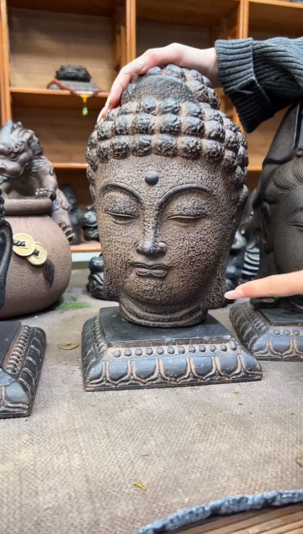 陶土大佛首+莲花底座