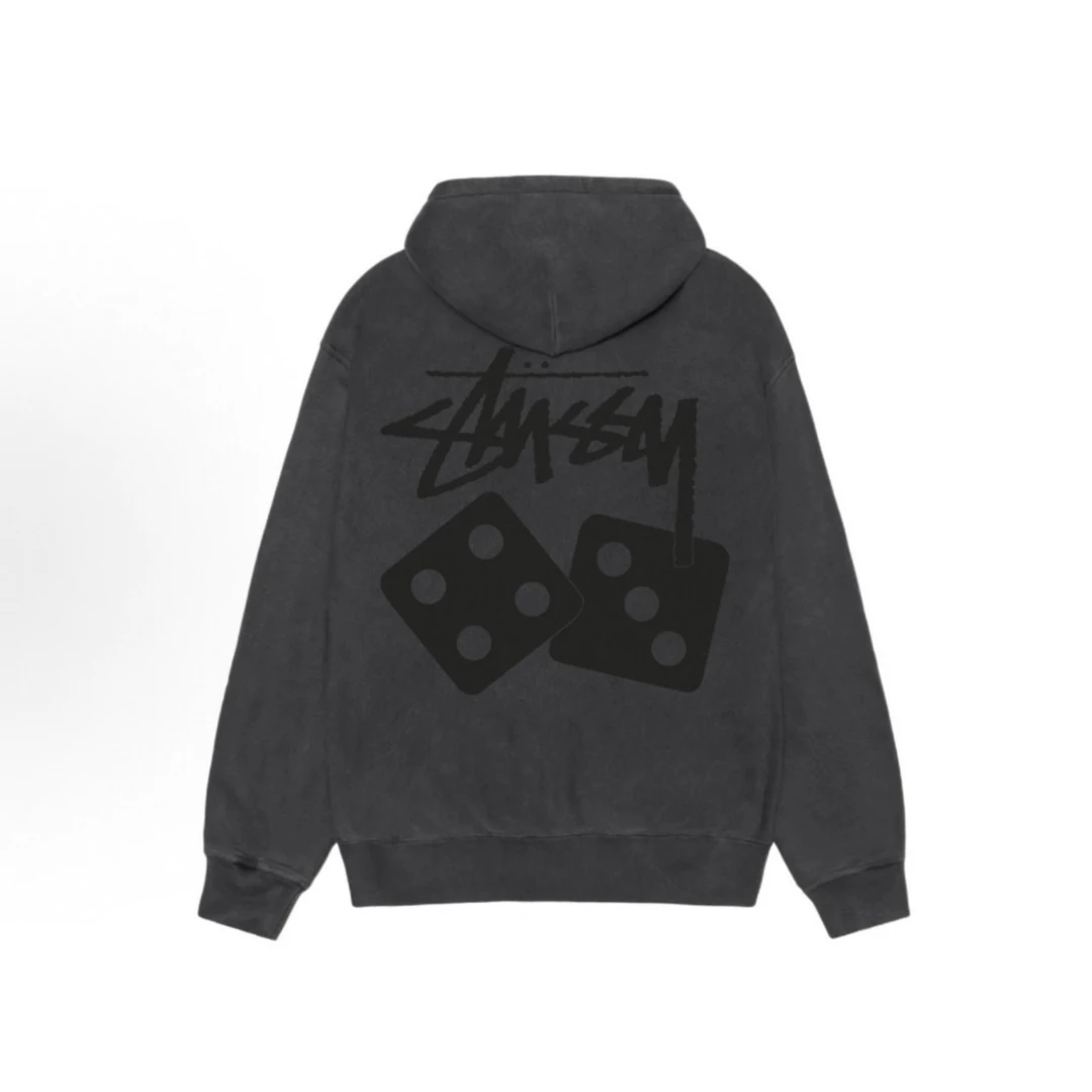 Stussy SS25骰子印花水色黑拉链连帽卫衣