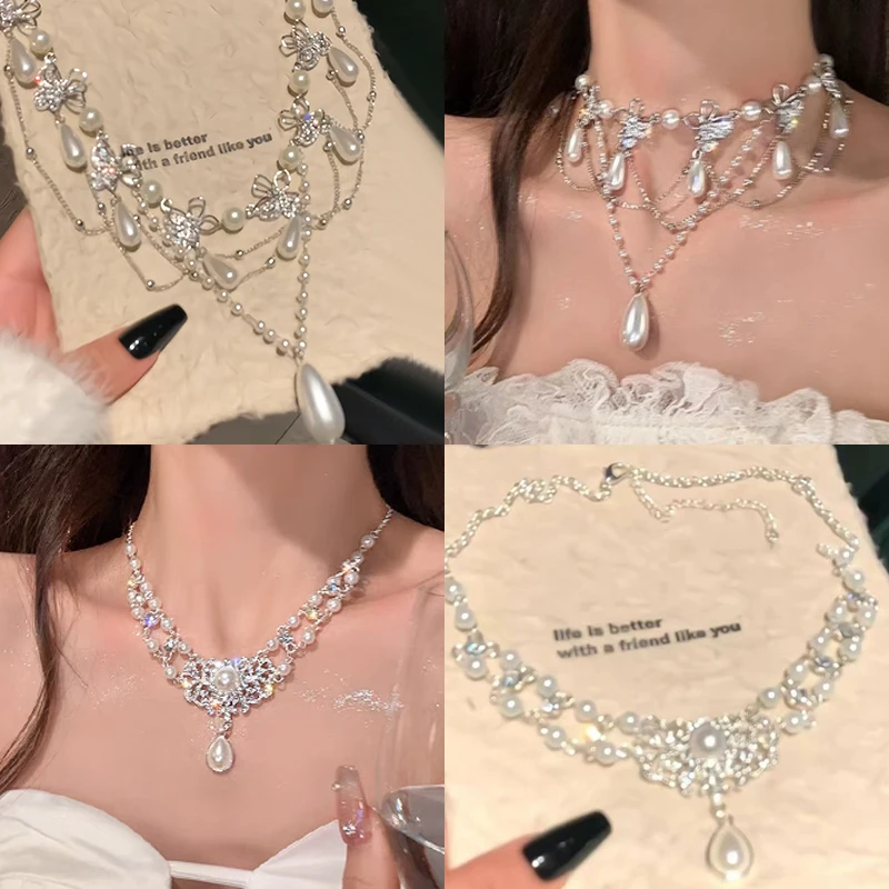 公主超闪仿珍珠项链项链流苏复古锁骨2024宫廷新款气质颈链项饰