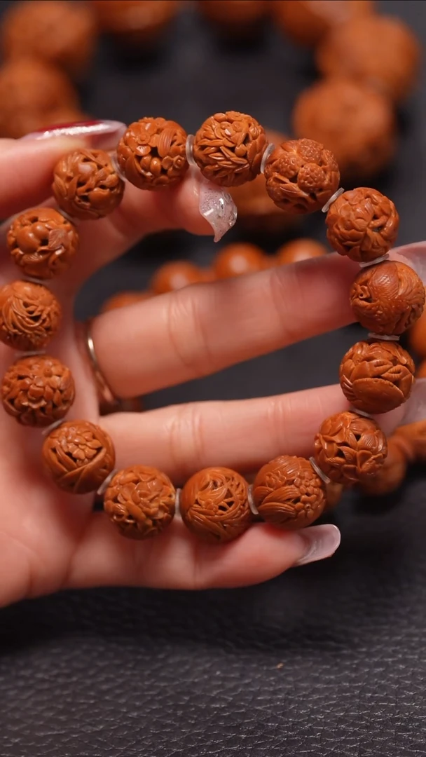 手串橄榄核1.5镂空鸟语花香