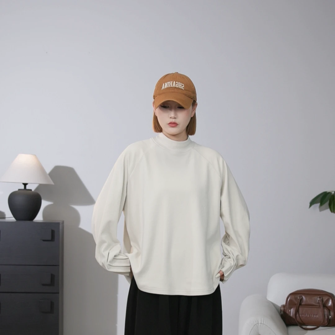 简约聂褶设计感长袖德绒打底