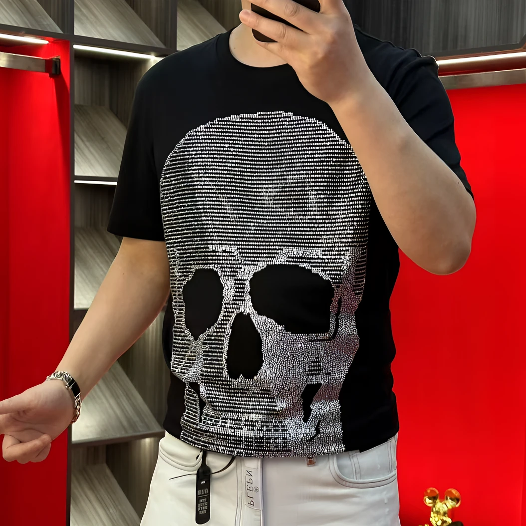 PP正品25新款潮牌液氨棉高品质欧货骷髅头烫钻夏季潮流T恤衫25019