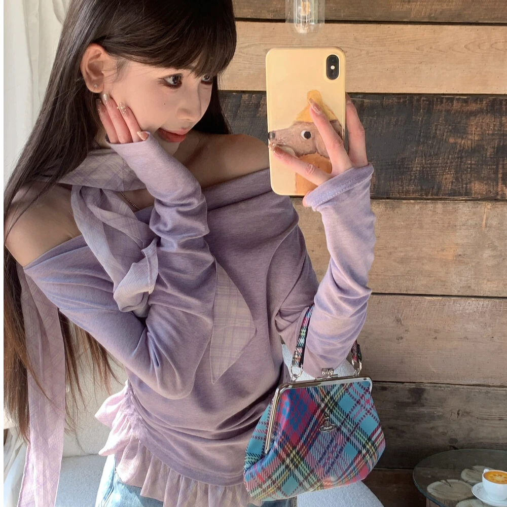 堆堆领长袖拼接T恤网红防紫外线透气港风设计感小众百搭减龄