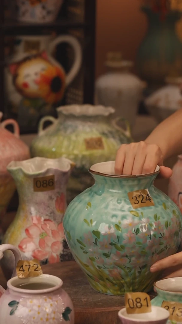 陶瓷324景德镇设计师手作花器摆件侘寂风