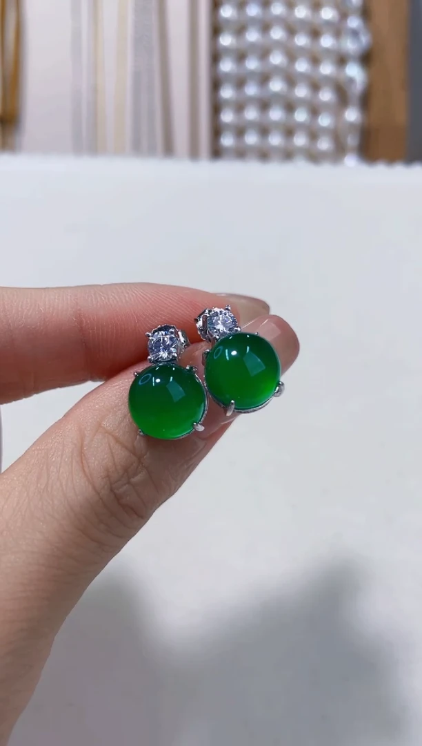 银S925镶嵌耳钉玛瑙/玉髓耳饰