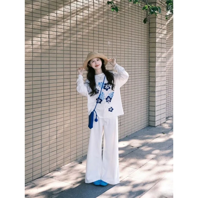 【ZHAP】雪花棉空调防晒罩衫长袖t恤上衣女白色夏天薄款通勤欧美风