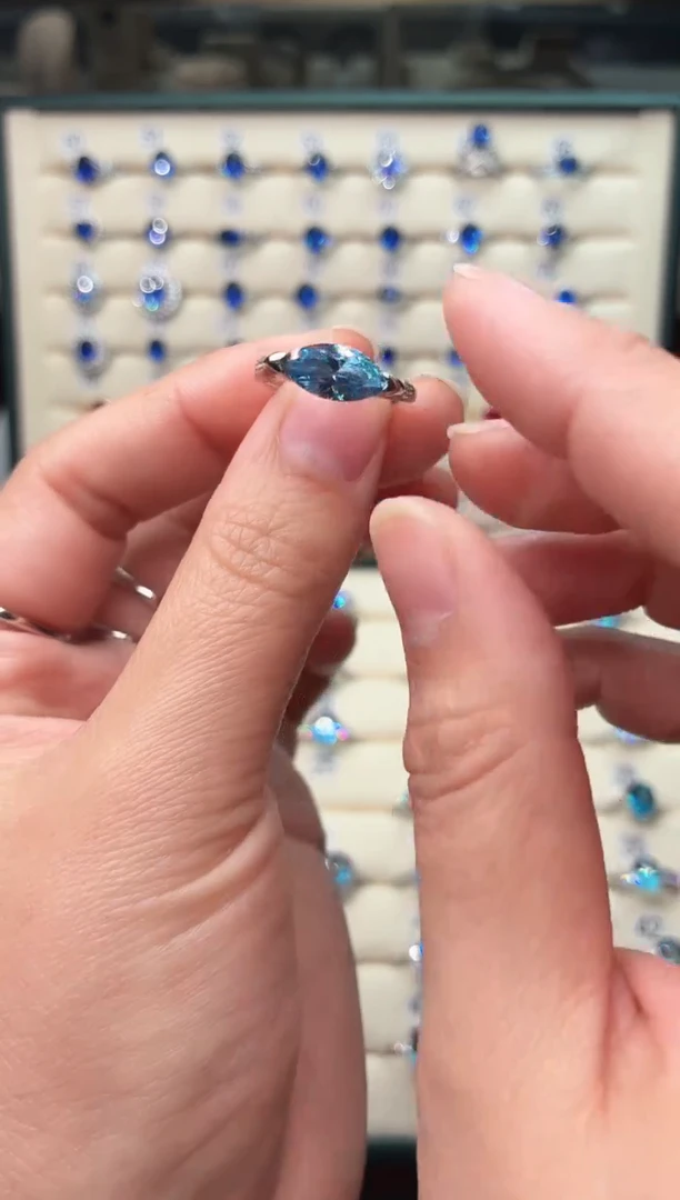 银S925镶嵌戒指海蓝宝石1