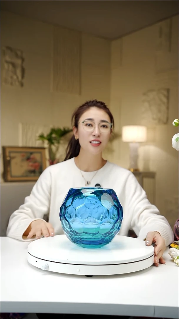 手工艺品琉璃宝石蓝圆形花器