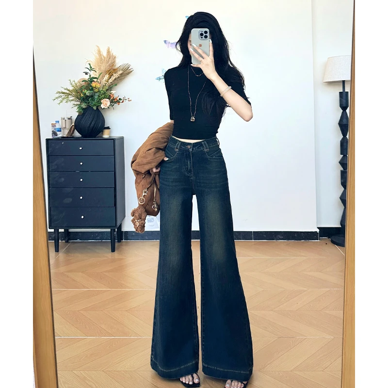 乔栈2025秋季新款美式复古喇叭牛仔裤女加绒高腰显瘦潮流阔腿微喇