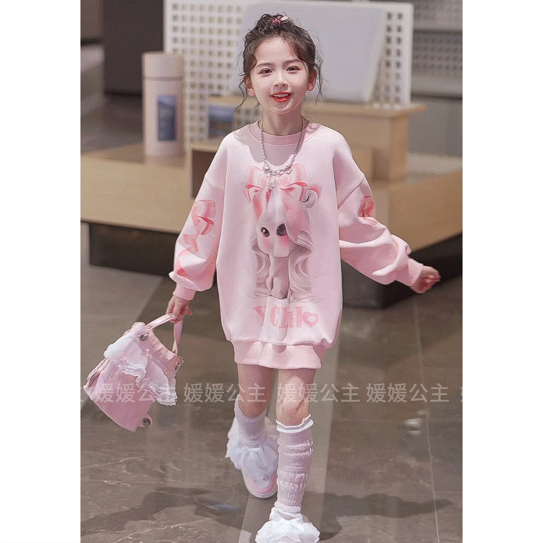 媛媛公主【软萌兔兔】2025春女童运动休闲风小兔子卫衣裙15103F258