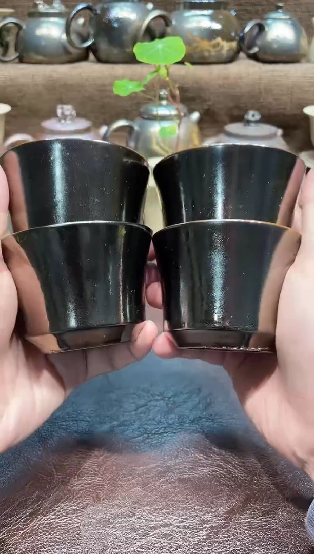 泥塑丹窑金釉主人杯4只