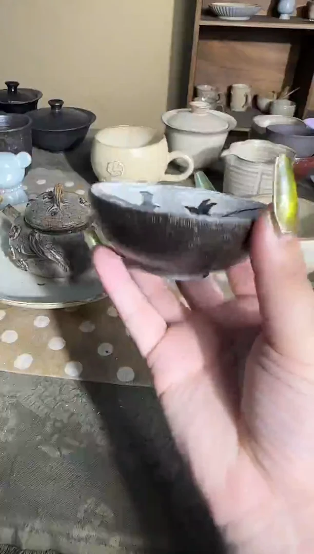 瓷片手作粉引初雪双燕普洱杯