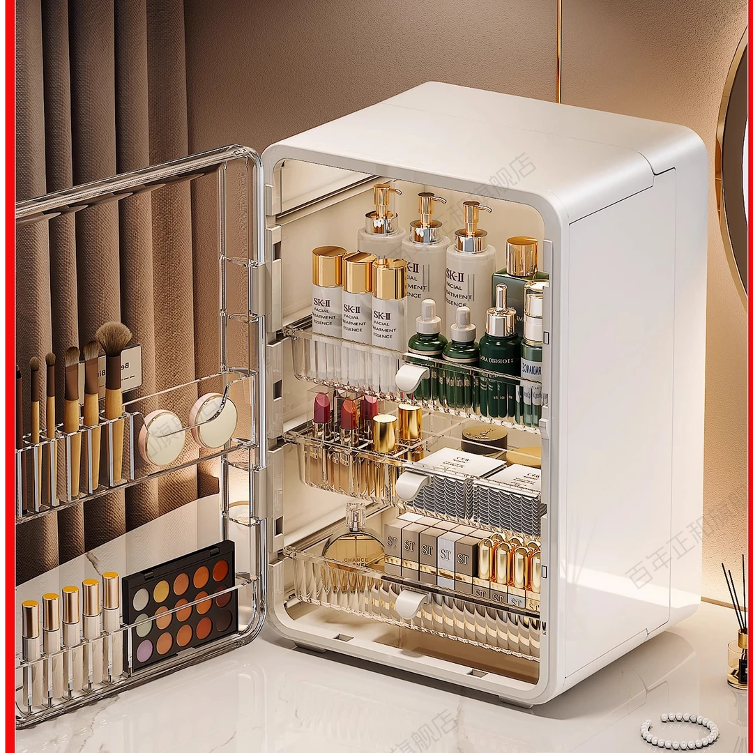 化妆品收纳盒桌面护肤品粉扑口红置物架梳妆台高级感透明化妆柜