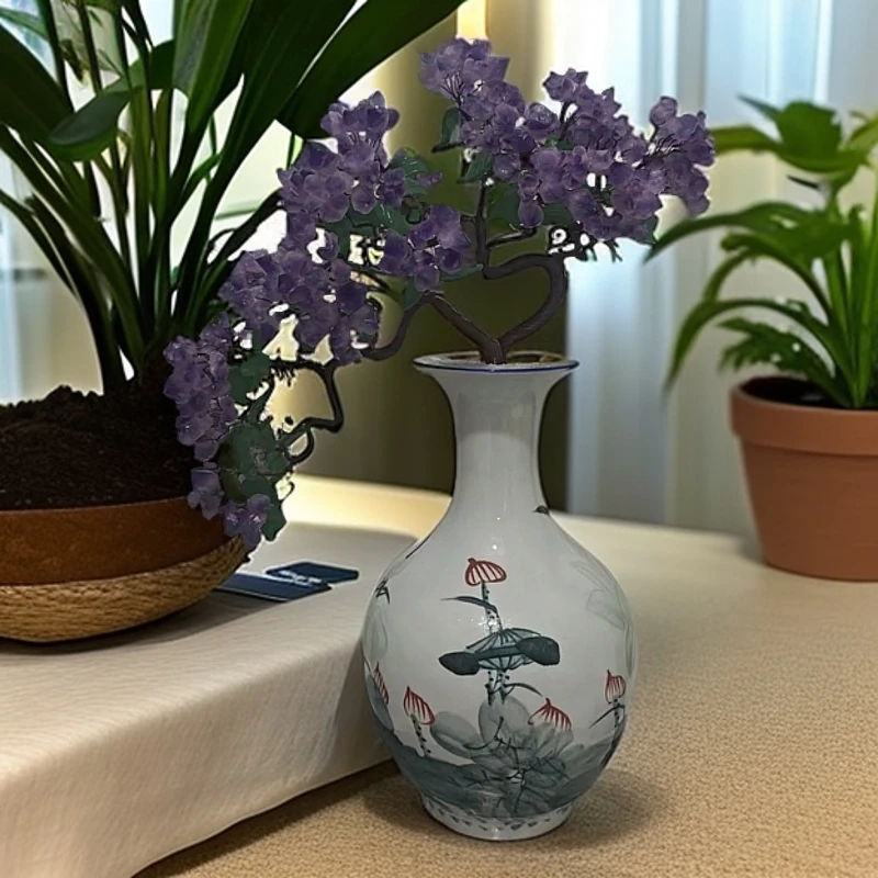 【卓越轻奢原创】荷塘月色紫水晶招财百搭葫芦福禄陶瓷摆件纯手工