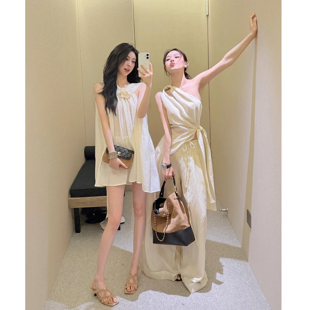 2025夏季新款辣妹法式设计感小众立体花朵设计连衣裙上衣休闲套装