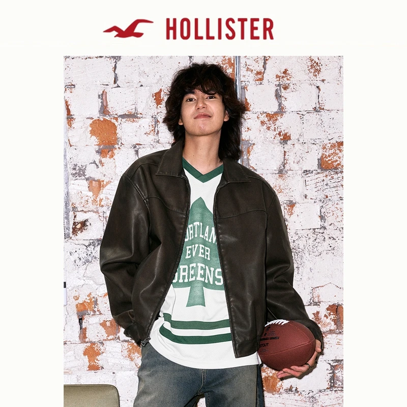 合并Hollister小海鸥25秋哈灵顿PU皮机车夹克外套男装KI332-5058