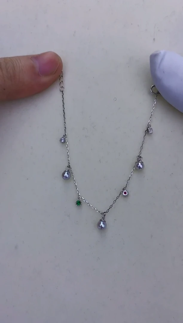 银S925镶嵌饰品海水珍珠真多麻色满天星手链