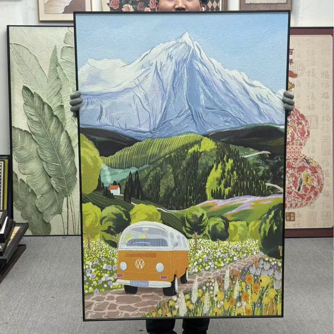 旅行风景插画风艺术画芯自己装裱框小众简约客餐厅装饰画80120