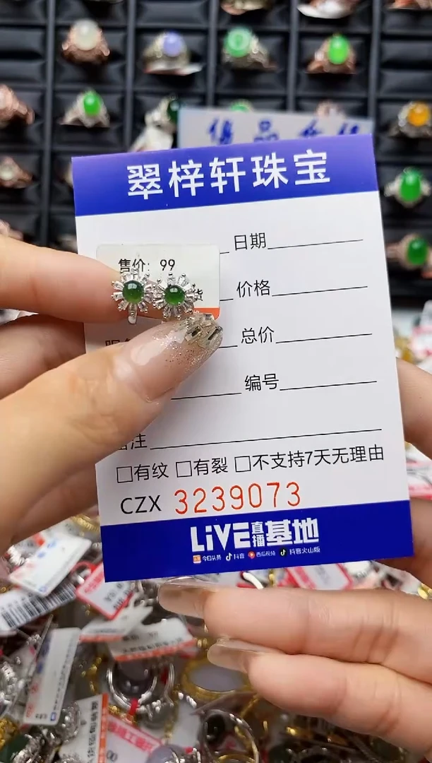 翡翠戒指银S925镶嵌9073