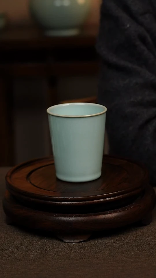 瓷片天青色全手工可乐杯200ml微瑕不带礼盒