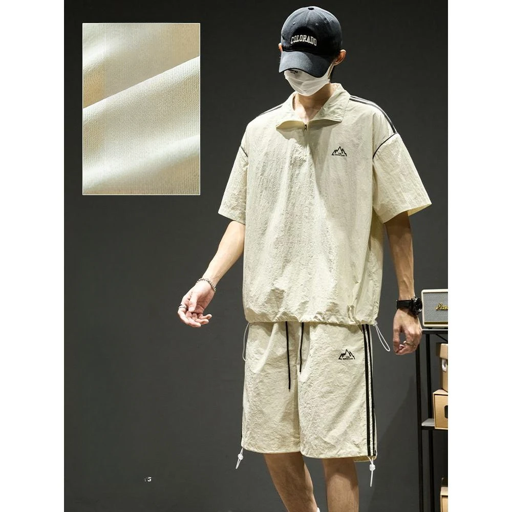 冰丝套装男夏季薄款亚麻穿搭潮流夏装短袖短裤搭配痞帅男装一套潮