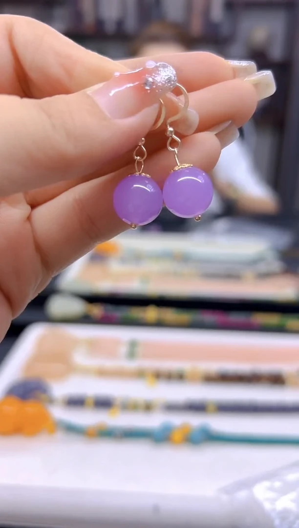 翡翠14K金镶嵌耳饰DIY款E795