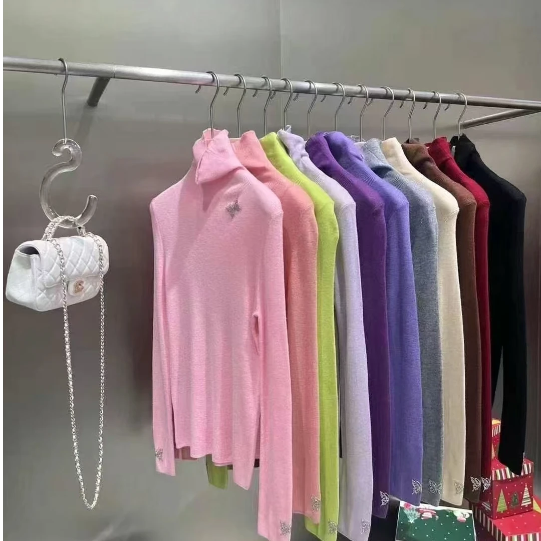 薄款秋季蝴蝶长袖常规款毛针织衫针织衫网红上衣堆堆领秋冬衣服