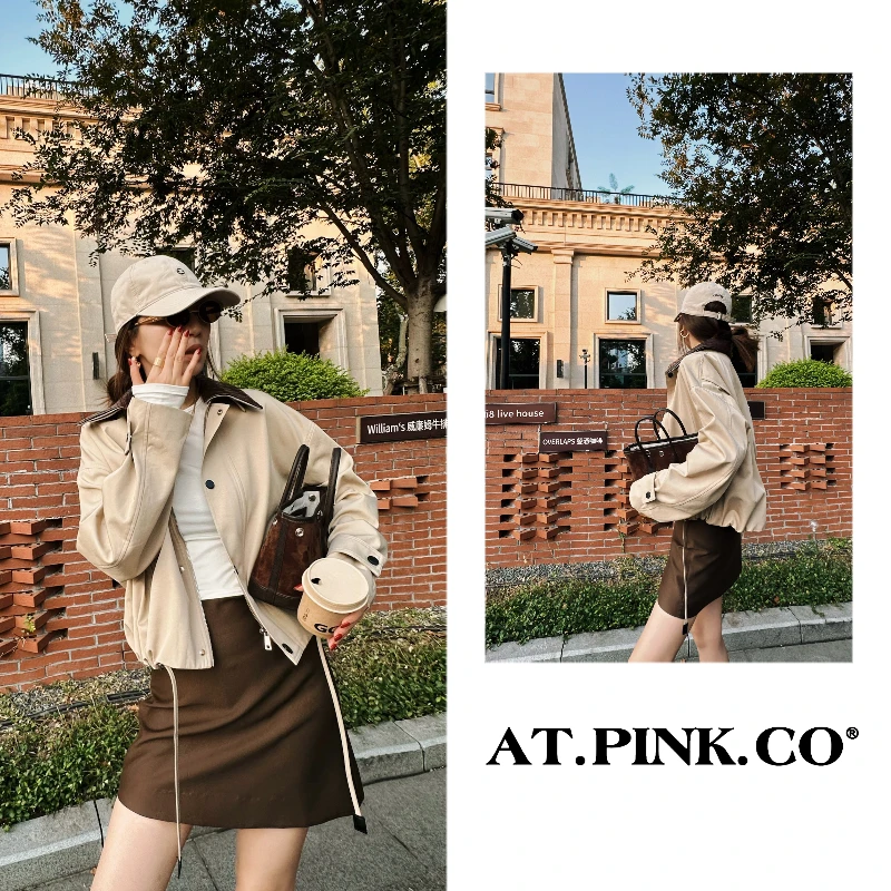 【25早秋】拼接皮领时尚炫酷风衣外套  FW235