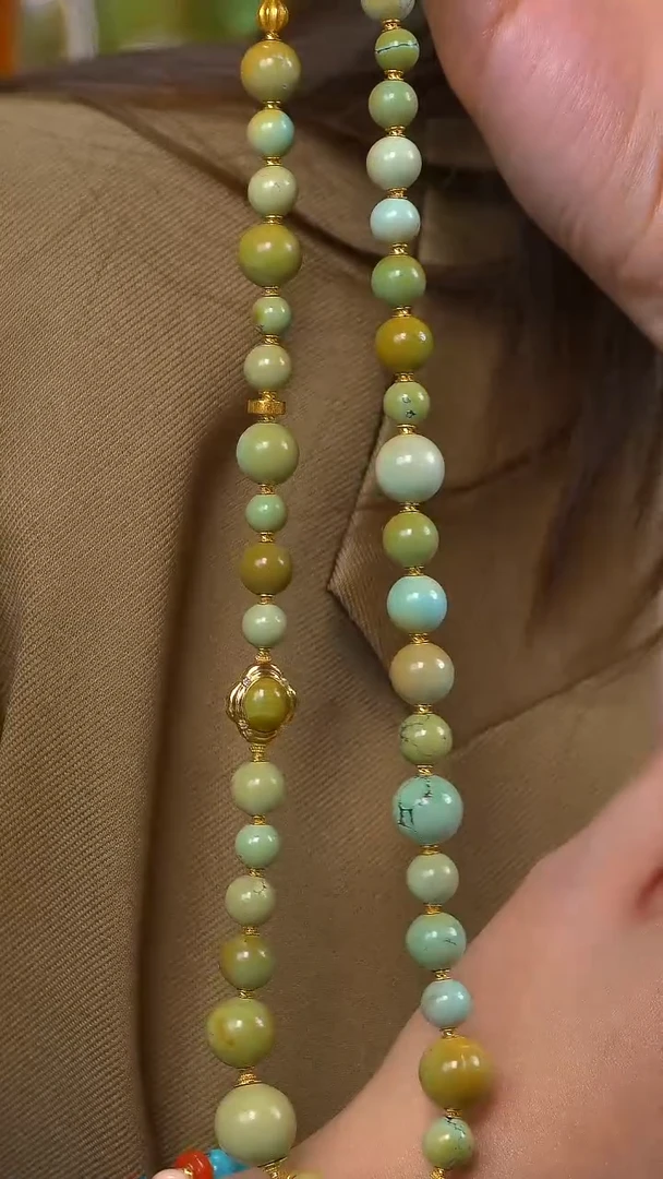 18K金镶嵌绿松石项链diy菜籽黄