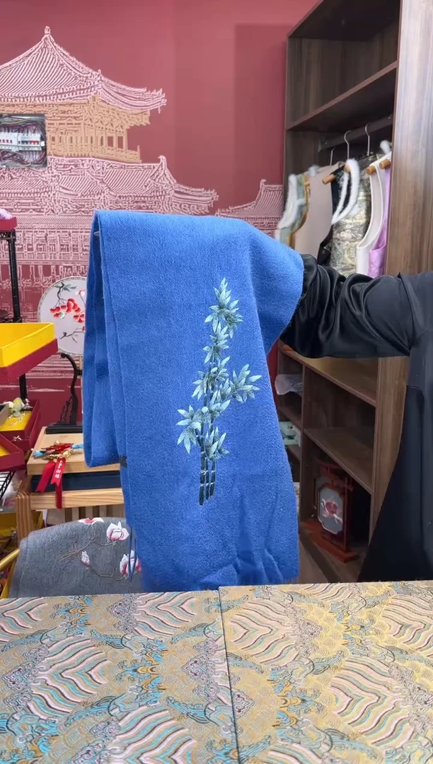 【闪购商品】刺绣100山羊绒苏绣双面绣手工刺绣围巾