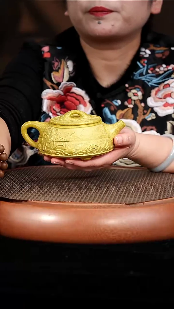 茶壶紫砂BW32丁雪英石瓢冷金黄240cc