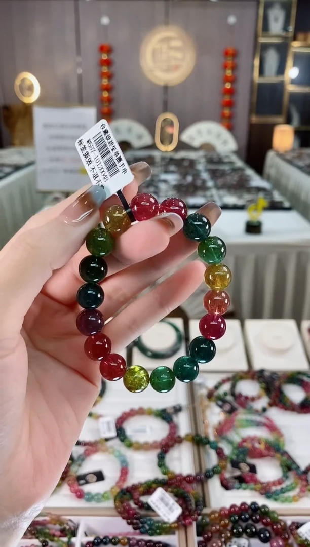 收藏级老矿碧玺色标彩虹净体单圈手串10m未镶嵌碧玺dan一物一证