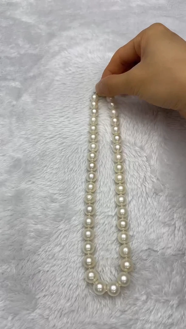 项链银S925镶嵌海水珍珠澳白9-12mm