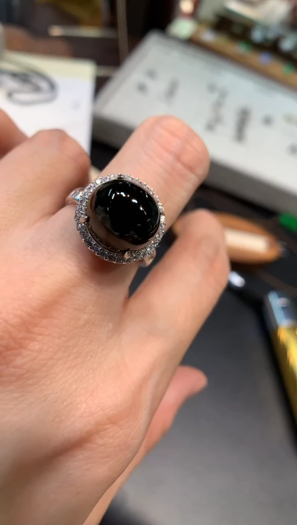 银S925镶嵌戒指翡翠戒指