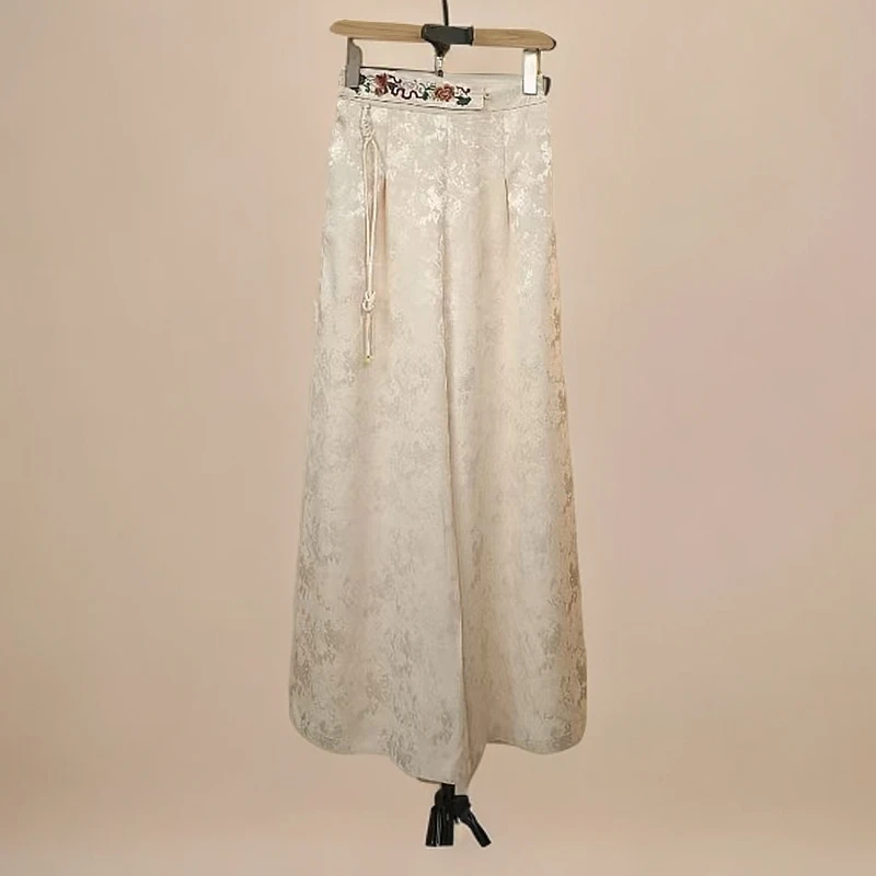 【润錦专属】-新中式腰间绣花流苏夏季宽松直筒阔腿裙裤