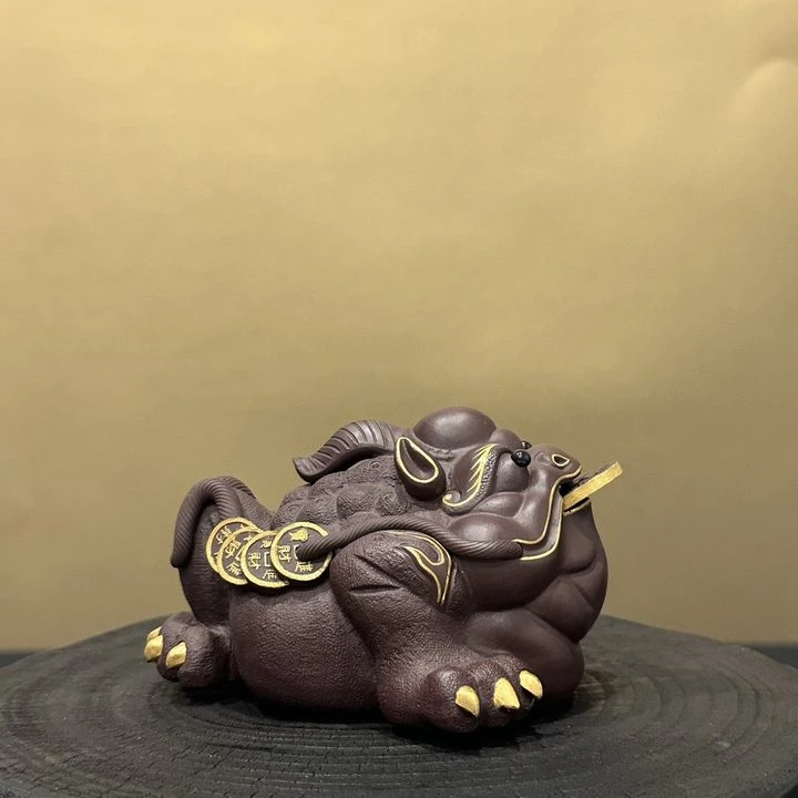 【古月壶来】LT609紫泥描金金蟾茶宠