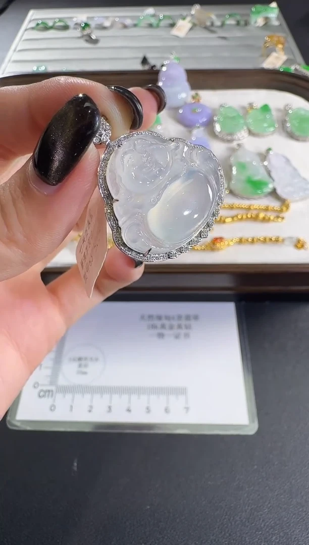 吊坠(不含链)18K金镶嵌翡翠【源头工厂】钻石镶嵌