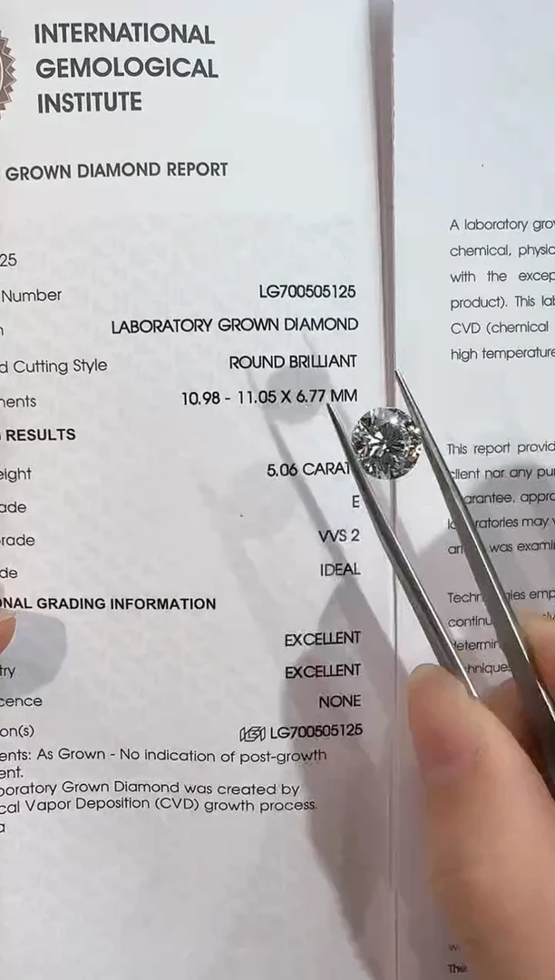裸石实验室培育钻石@ 5.06ct 先鉴赏，再定制！