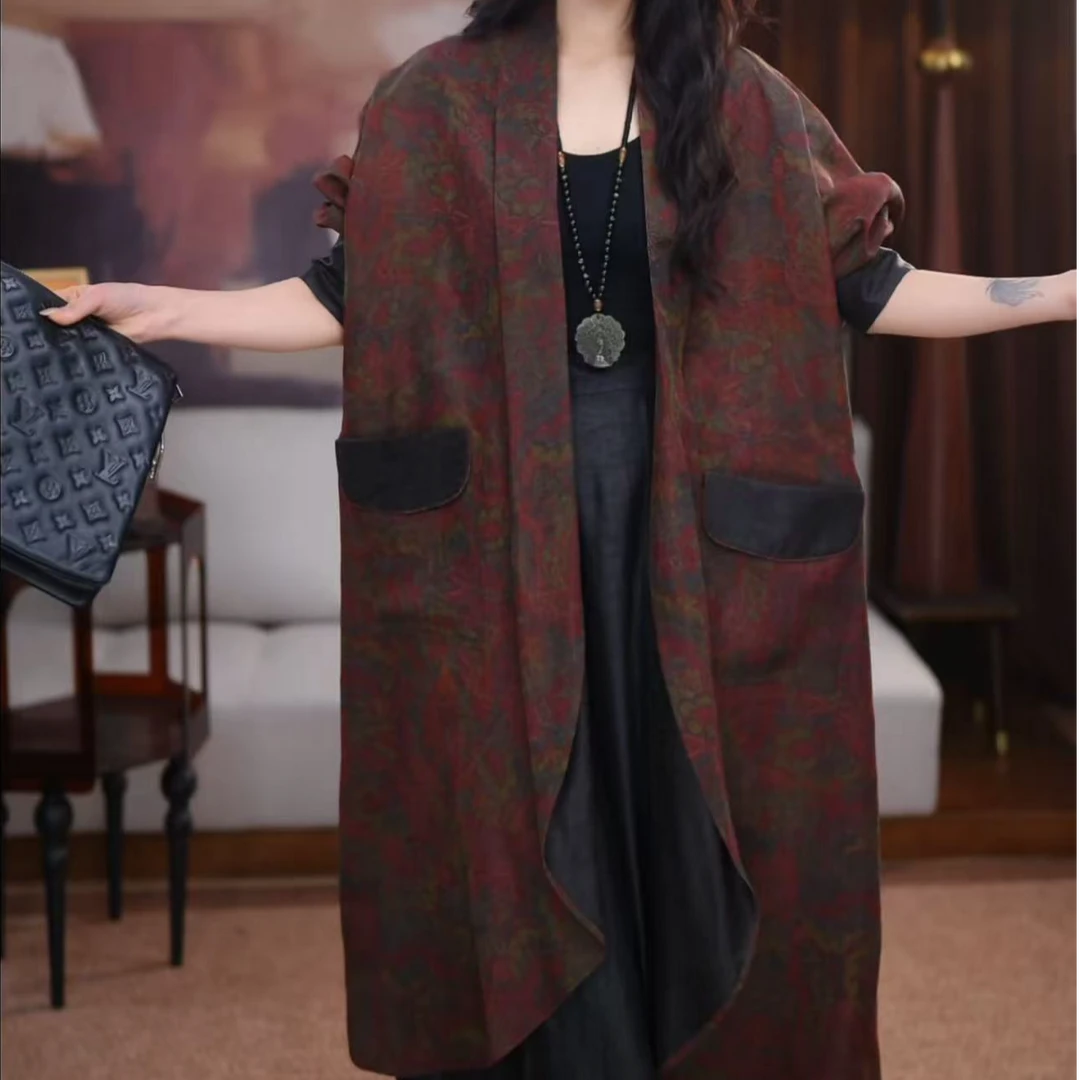 【檀悠】香云纱复古显瘦春秋宽松国风休闲潮流花色时尚百搭风衣