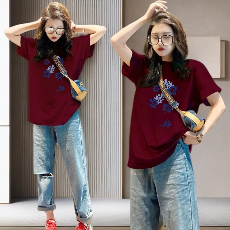 宽松大码显瘦时尚潮流T恤2025春秋季洋气百搭小众减龄休闲打底衫