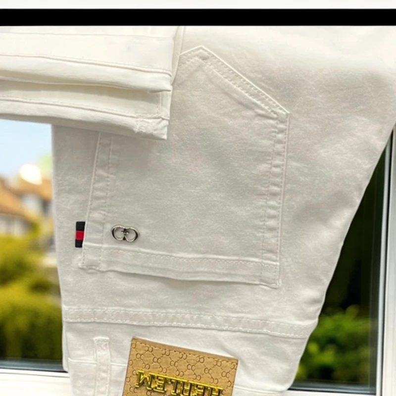 娜罗普西春夏新款白色牛仔裤男士潮牌时尚修身弹性韩版休闲青年裤