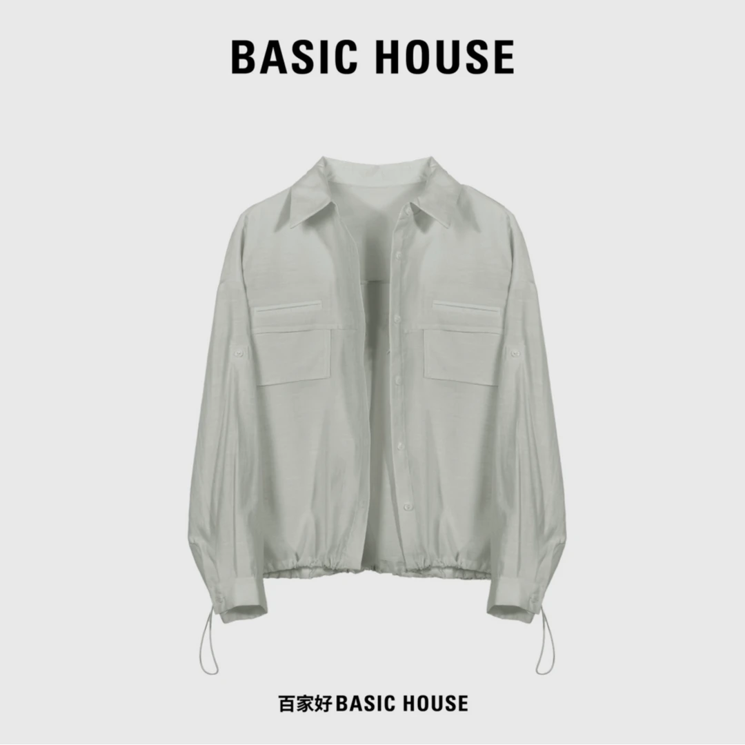 Basic House/百家好2024年夏季新款翻领薄款休闲单排扣衬衫上衣YY